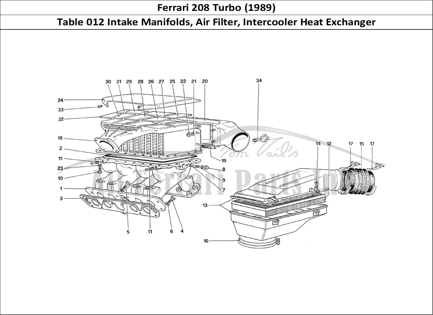 Ferrari Parts Ferrari 208 Turbo (1989) Page 012 Air Intake, Manifolds and