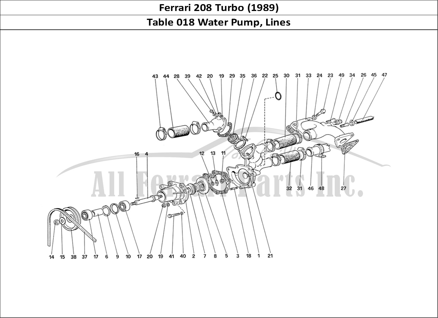 Ferrari Parts Ferrari 208 Turbo (1989) Page 018 Water Pump and Pipings