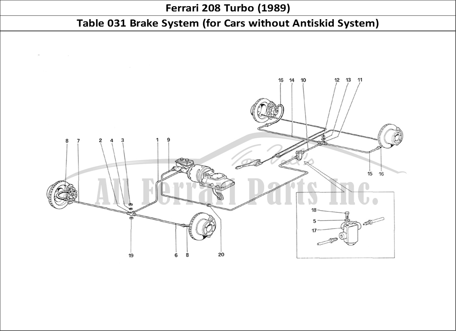 Ferrari Parts Ferrari 208 Turbo (1989) Page 031 Brake System (for Car Wit