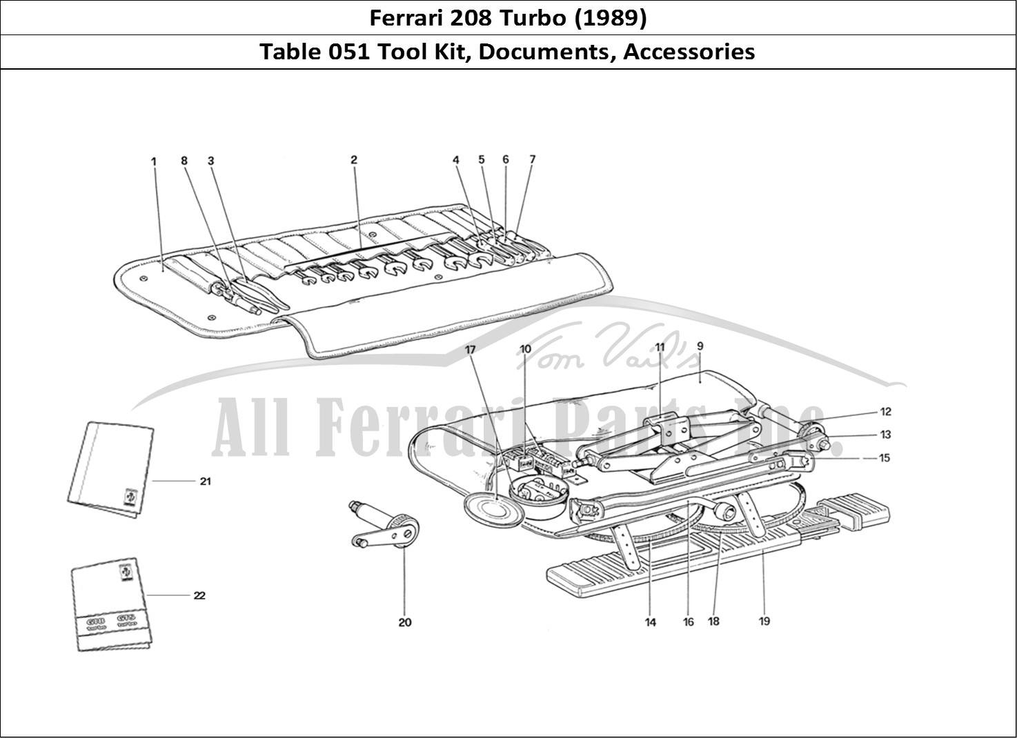 Ferrari Parts Ferrari 208 Turbo (1989) Page 051 Tool Kit - Documents & Ac