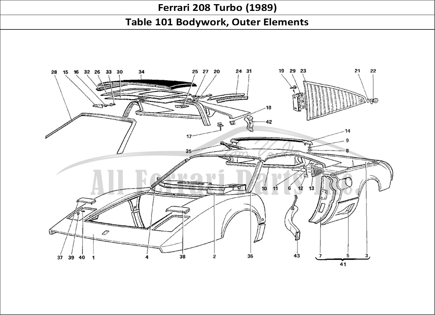 Ferrari Parts Ferrari 208 Turbo (1989) Page 101 Body Shell - Outer Elemen