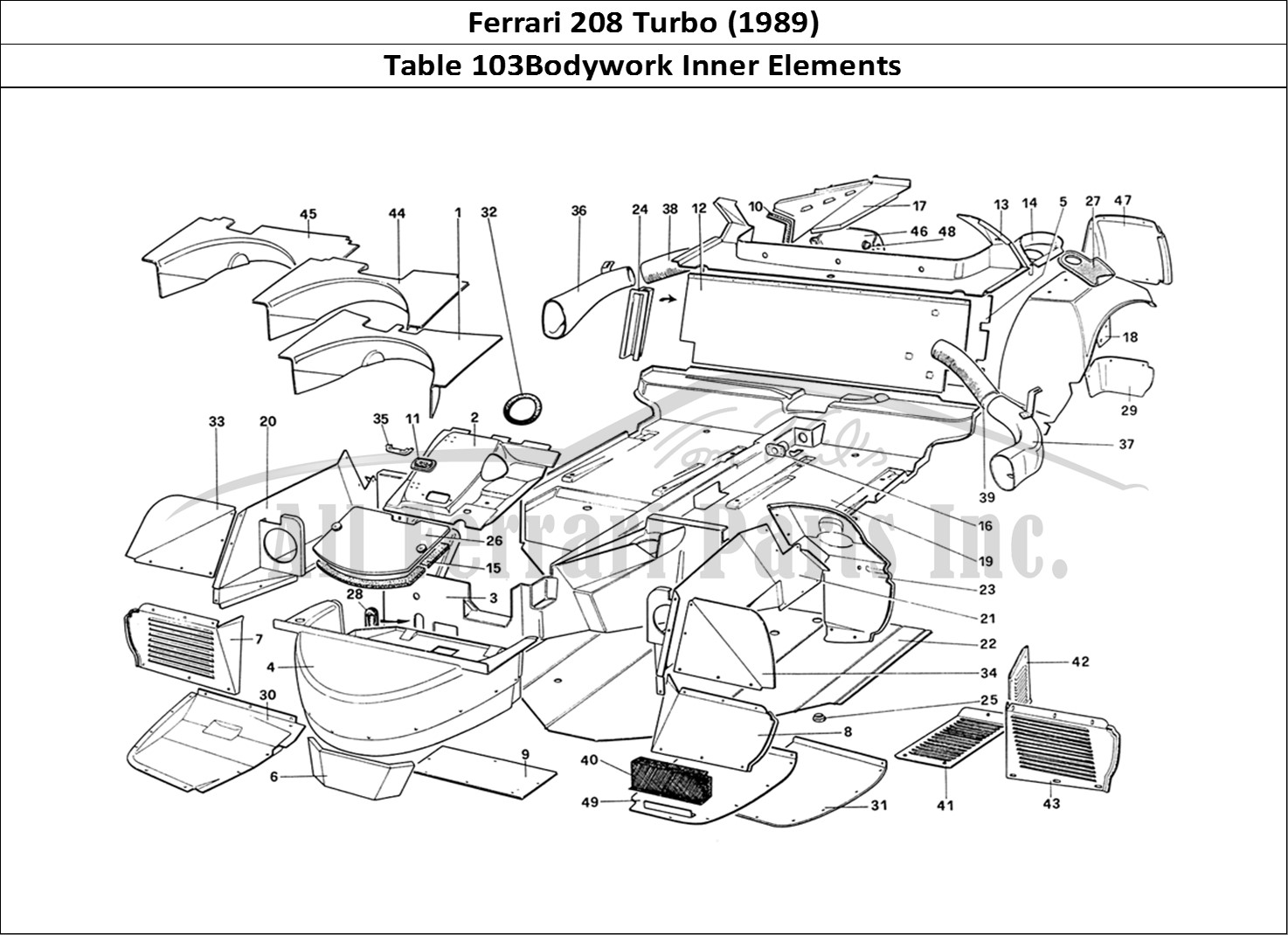 Ferrari Parts Ferrari 208 Turbo (1989) Page 103 Body Shell - Inner Elemen