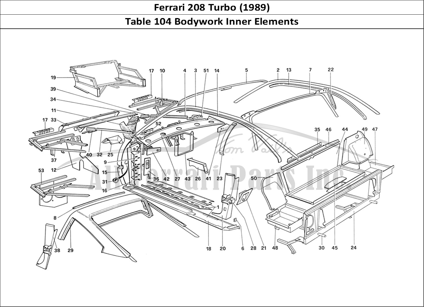 Ferrari Parts Ferrari 208 Turbo (1989) Page 104 Body Shell - Inner Elemen