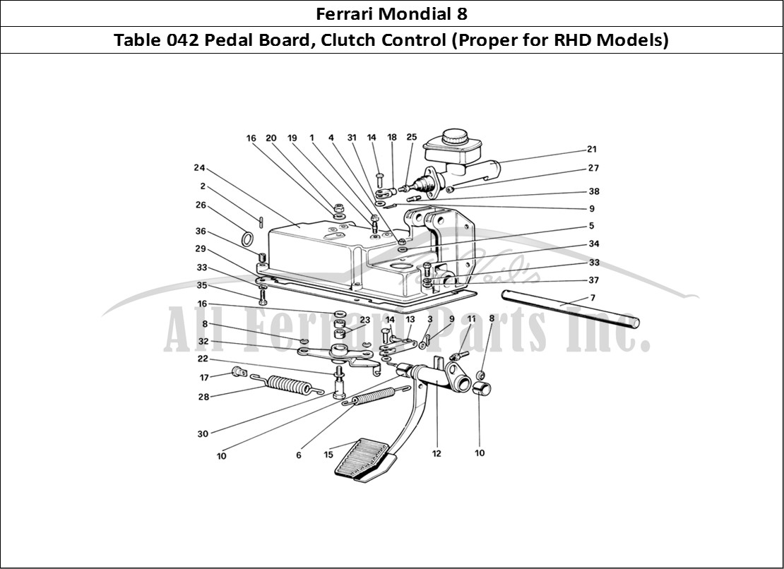 Ferrari Parts Ferrari Mondial 8 (1981) Page 042 Pedal Board - Clutch Cont