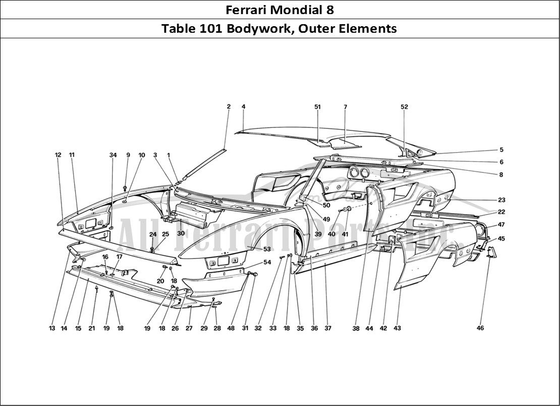 Ferrari Parts Ferrari Mondial 8 (1981) Page 101 Body Shell - Outer Elemen
