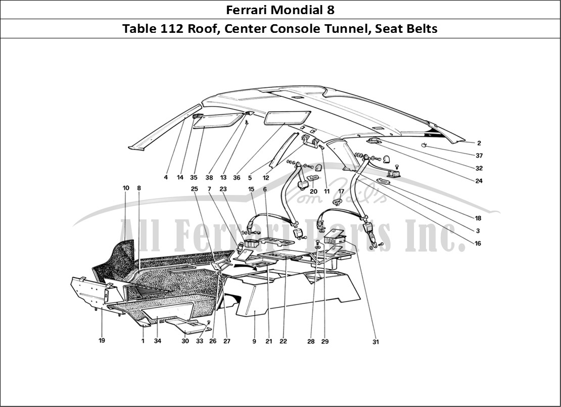 Ferrari Parts Ferrari Mondial 8 (1981) Page 112 Roof, Tunnel and Safety B