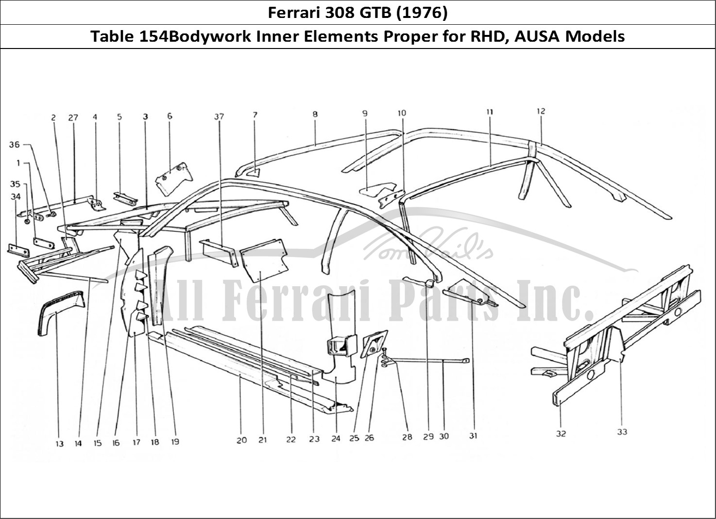 Ferrari Parts Ferrari 308 GTB (1976) Page 154 Body Shell - Inner Elemen