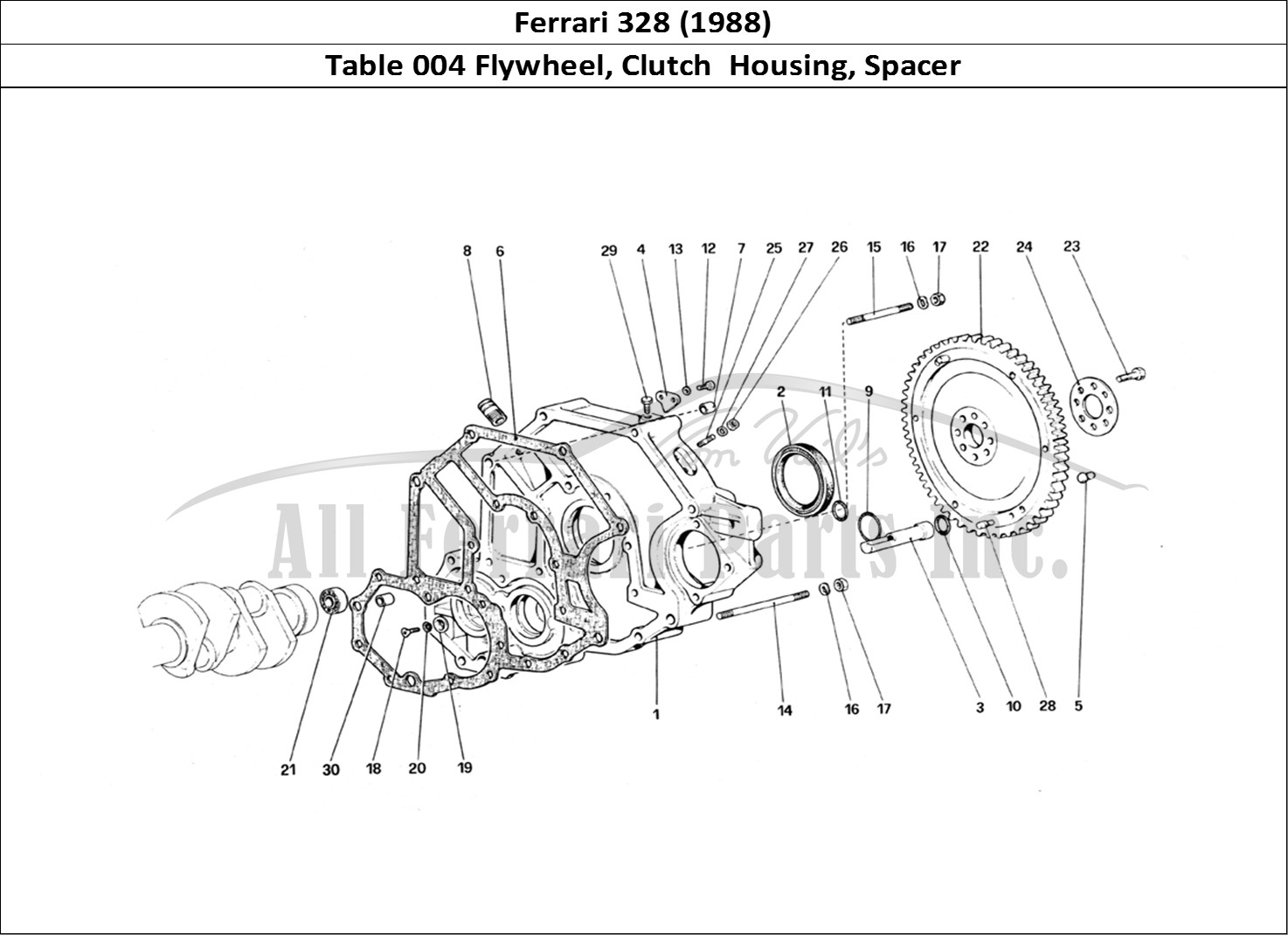 Ferrari Parts Ferrari 328 (1988) Page 004 Flywheel and Clutch Housi