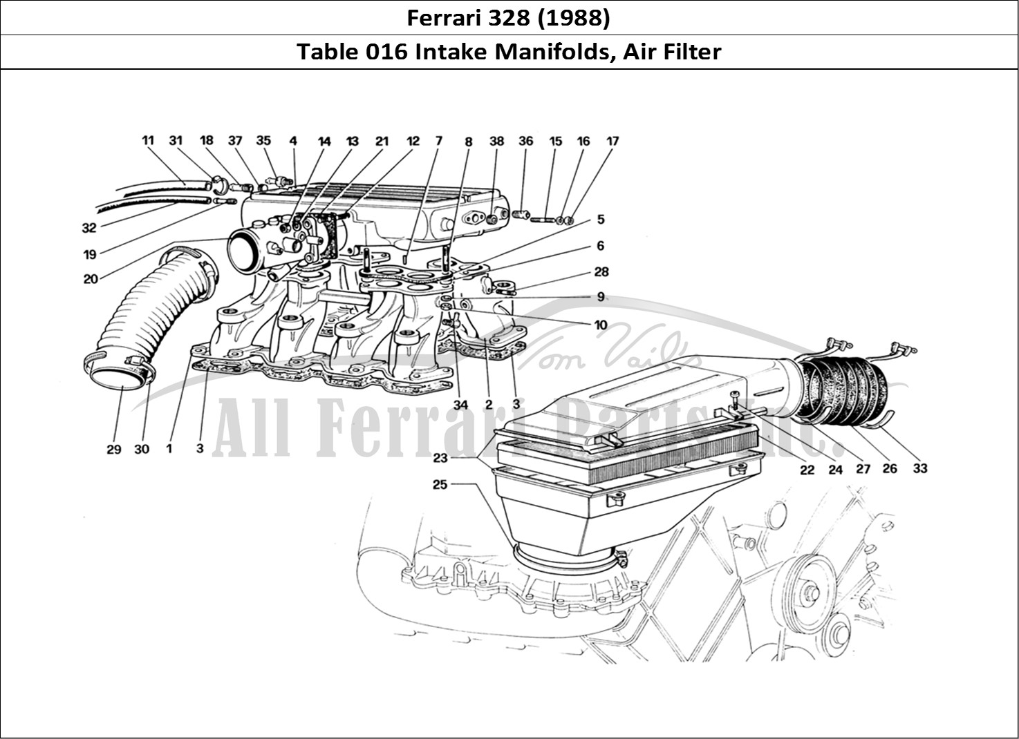 Ferrari Parts Ferrari 328 (1988) Page 016 Air Intake and Manifolds