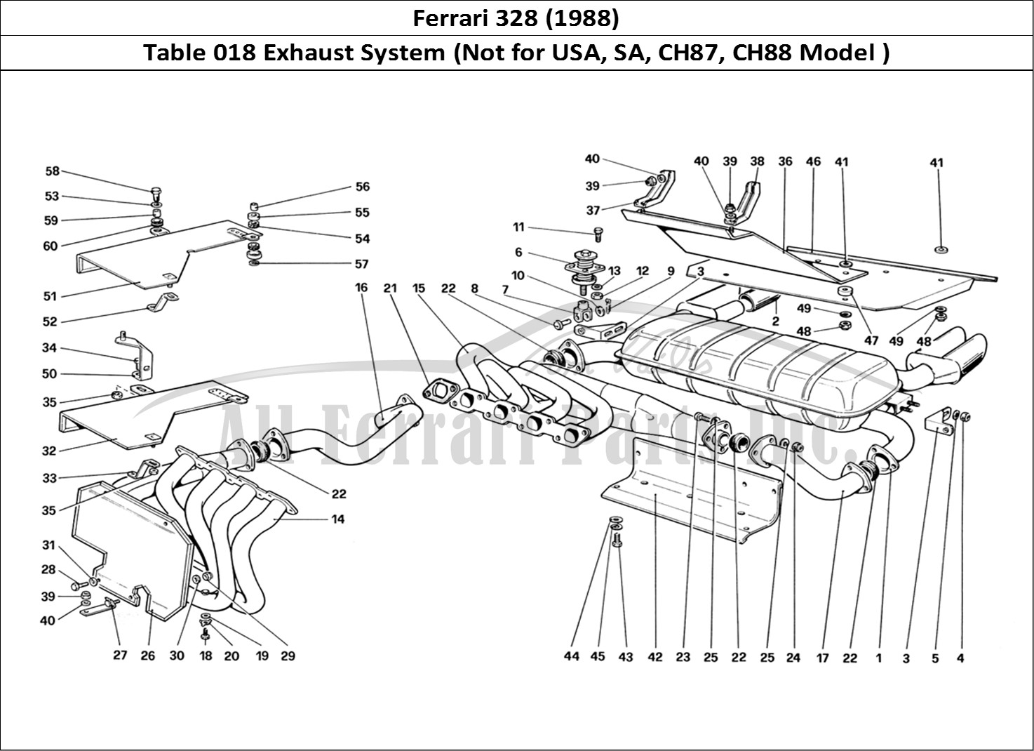 Ferrari Parts Ferrari 328 (1988) Page 018 Exhaust System (Not for U