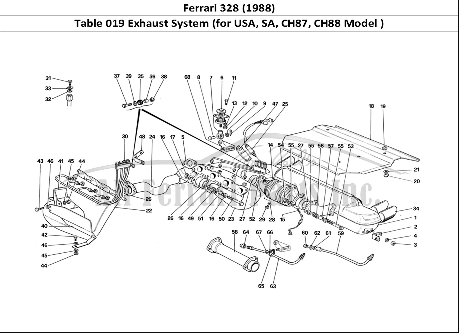 Ferrari Parts Ferrari 328 (1988) Page 019 Exhaust System (for US -