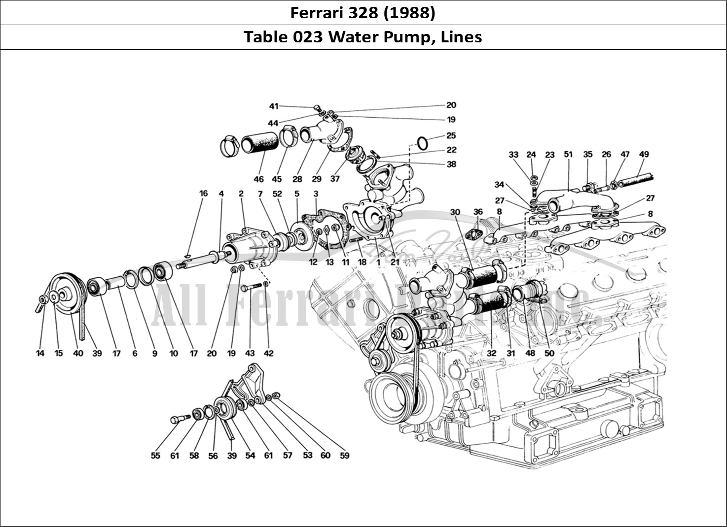 Ferrari Parts Ferrari 328 (1988) Page 023 Water Pump and Pipings