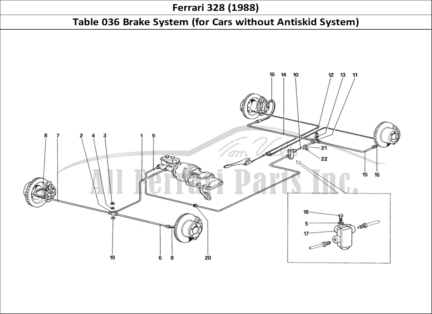 Ferrari Parts Ferrari 328 (1988) Page 036 Brake System (for Car Wit