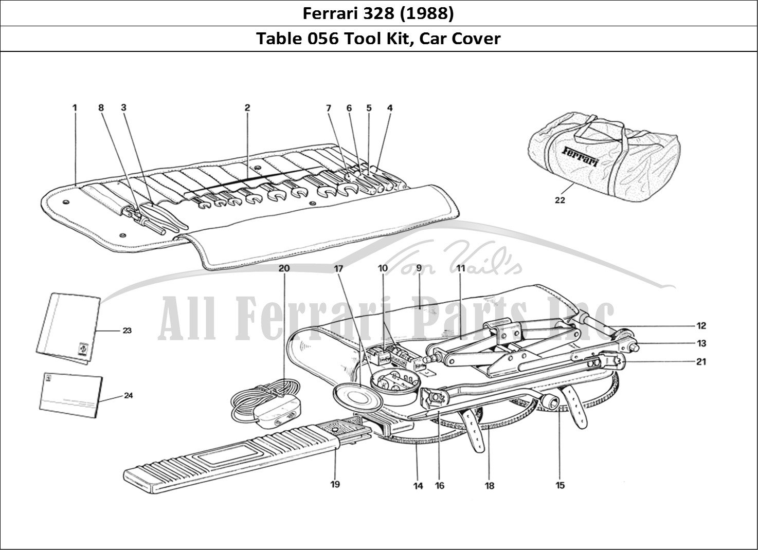 Ferrari Parts Ferrari 328 (1988) Page 056 Tool Kit & Car Cover