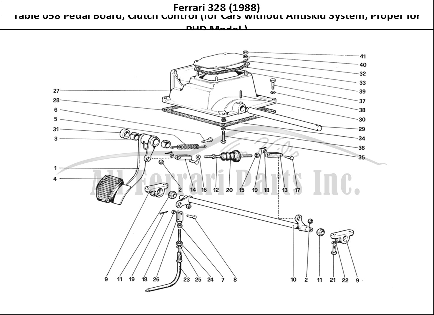 Ferrari Parts Ferrari 328 (1988) Page 058 Pedal Board - Clutch Cont
