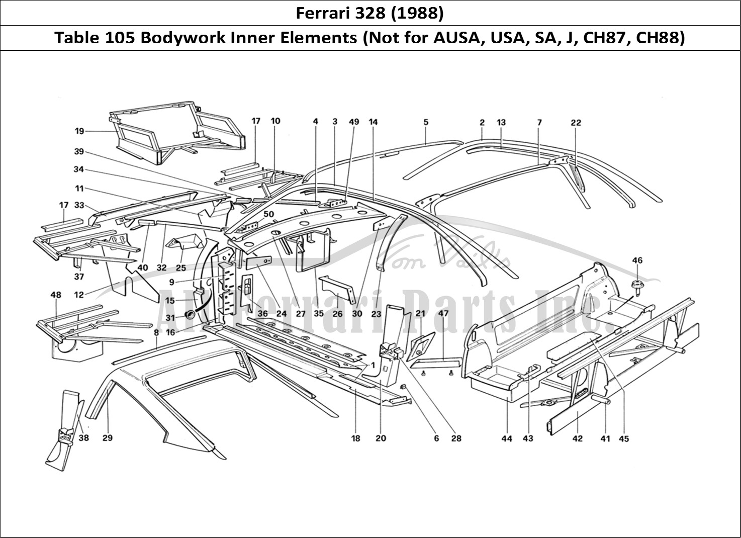 Ferrari Parts Ferrari 328 (1988) Page 105 Body Shell - Inner Elemen