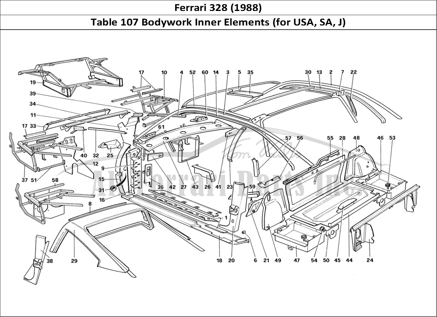 Ferrari Parts Ferrari 328 (1988) Page 107 Body Shell - Inner Elemen