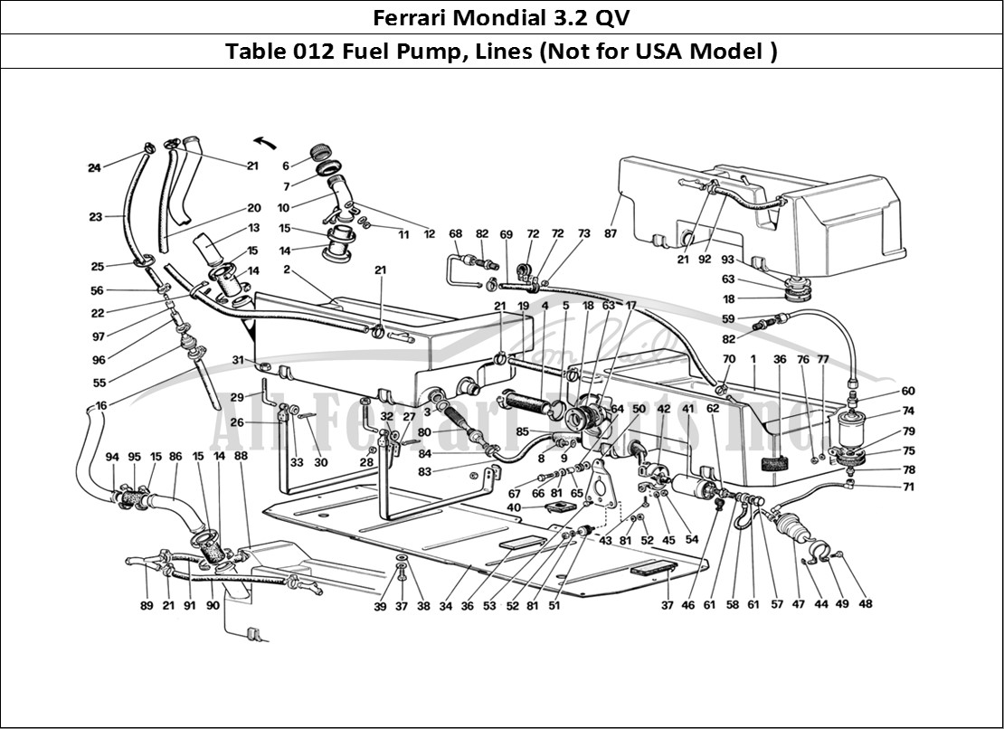 Ferrari Parts Ferrari Mondial 3.2 QV (1987) Page 012 Fuel Pump and Pipes (Not