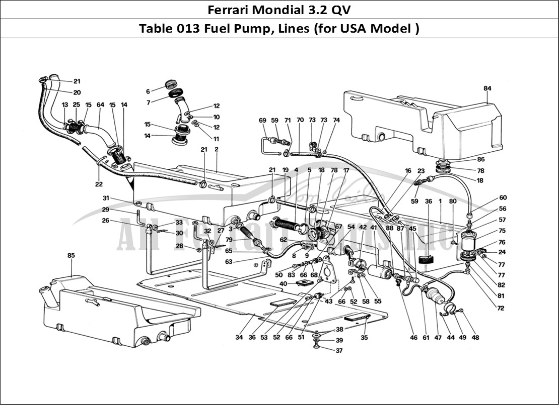 Ferrari Parts Ferrari Mondial 3.2 QV (1987) Page 013 Fuel Pump and Pipes (For