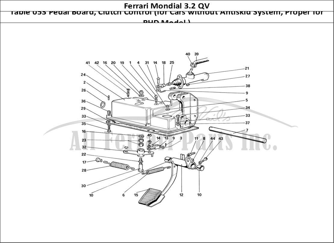 Ferrari Parts Ferrari Mondial 3.2 QV (1987) Page 053 Pedal Board - Clutch Cont