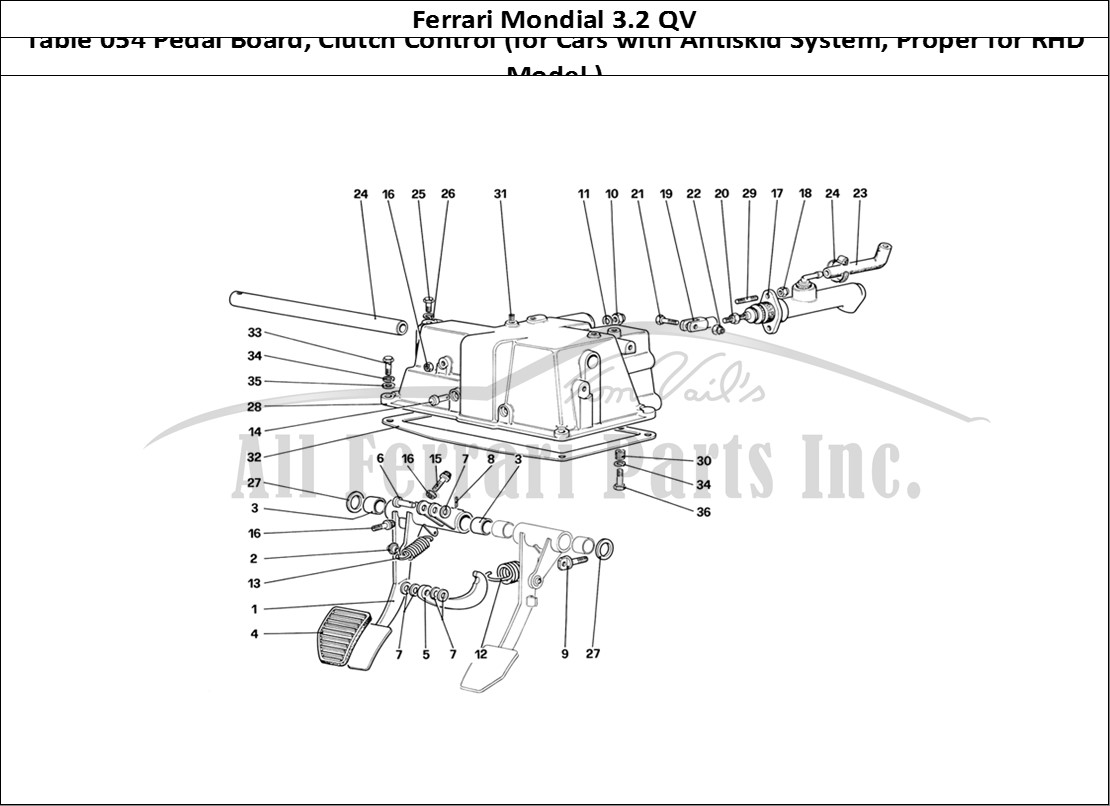 Ferrari Parts Ferrari Mondial 3.2 QV (1987) Page 054 Pedal Board - Clutch Cont