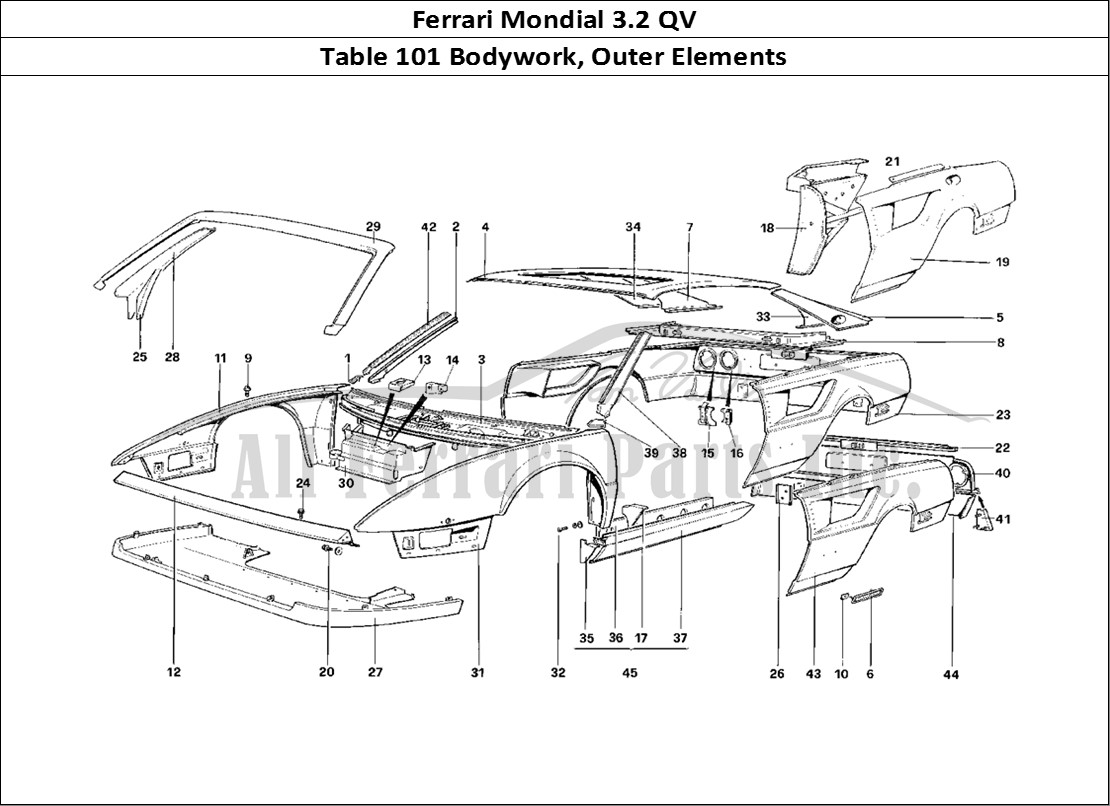 Ferrari Parts Ferrari Mondial 3.2 QV (1987) Page 101 Body Shell - Outer Elemen