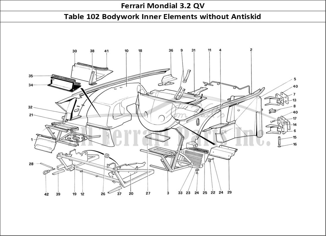 Ferrari Parts Ferrari Mondial 3.2 QV (1987) Page 102 Body Shell - Inner Elemen