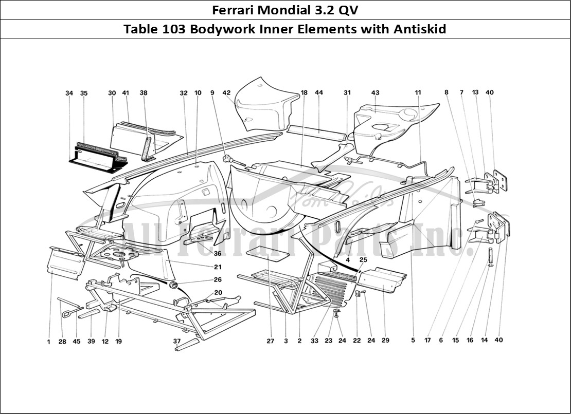 Ferrari Parts Ferrari Mondial 3.2 QV (1987) Page 103 Body Shell - Inner Elemen
