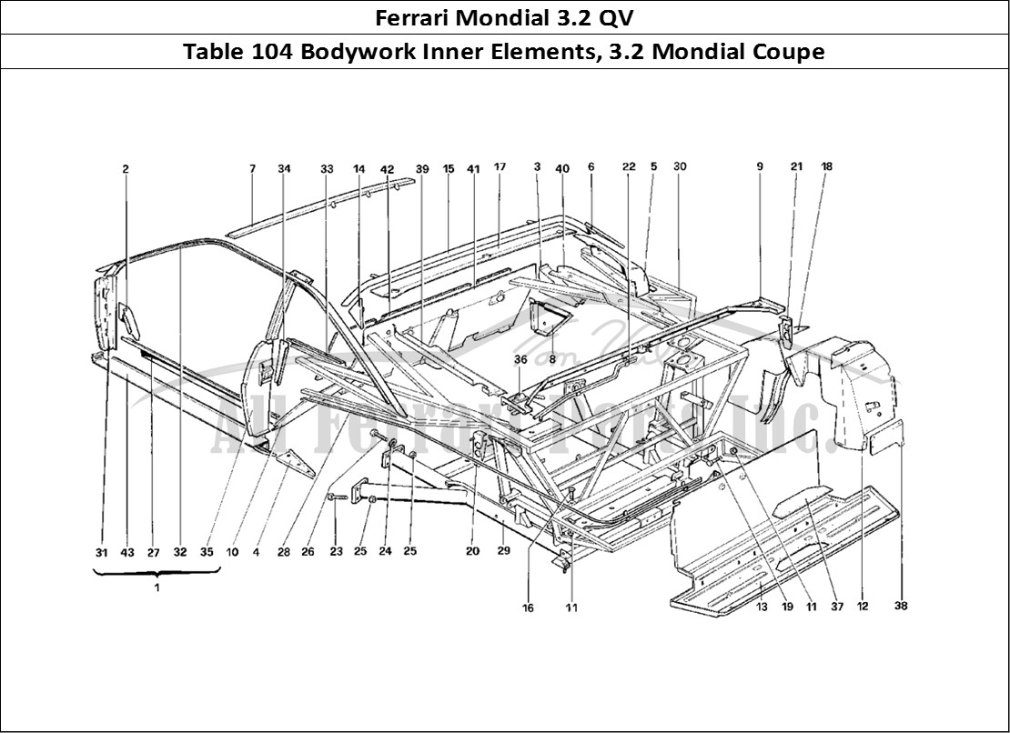 Ferrari Parts Ferrari Mondial 3.2 QV (1987) Page 104 Body Shell - Inner Elemen