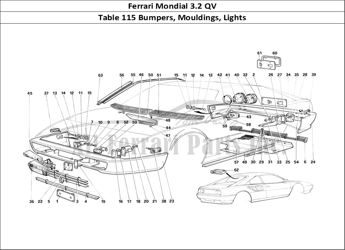 Ferrari Parts Ferrari Mondial 3.2 QV (1987) Page 115 Bumpers, Mouldings & Ligh