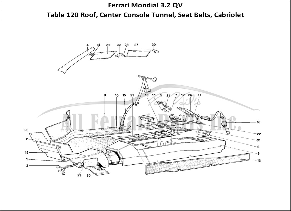 Ferrari Parts Ferrari Mondial 3.2 QV (1987) Page 120 Roof, Tunnel and Safety B
