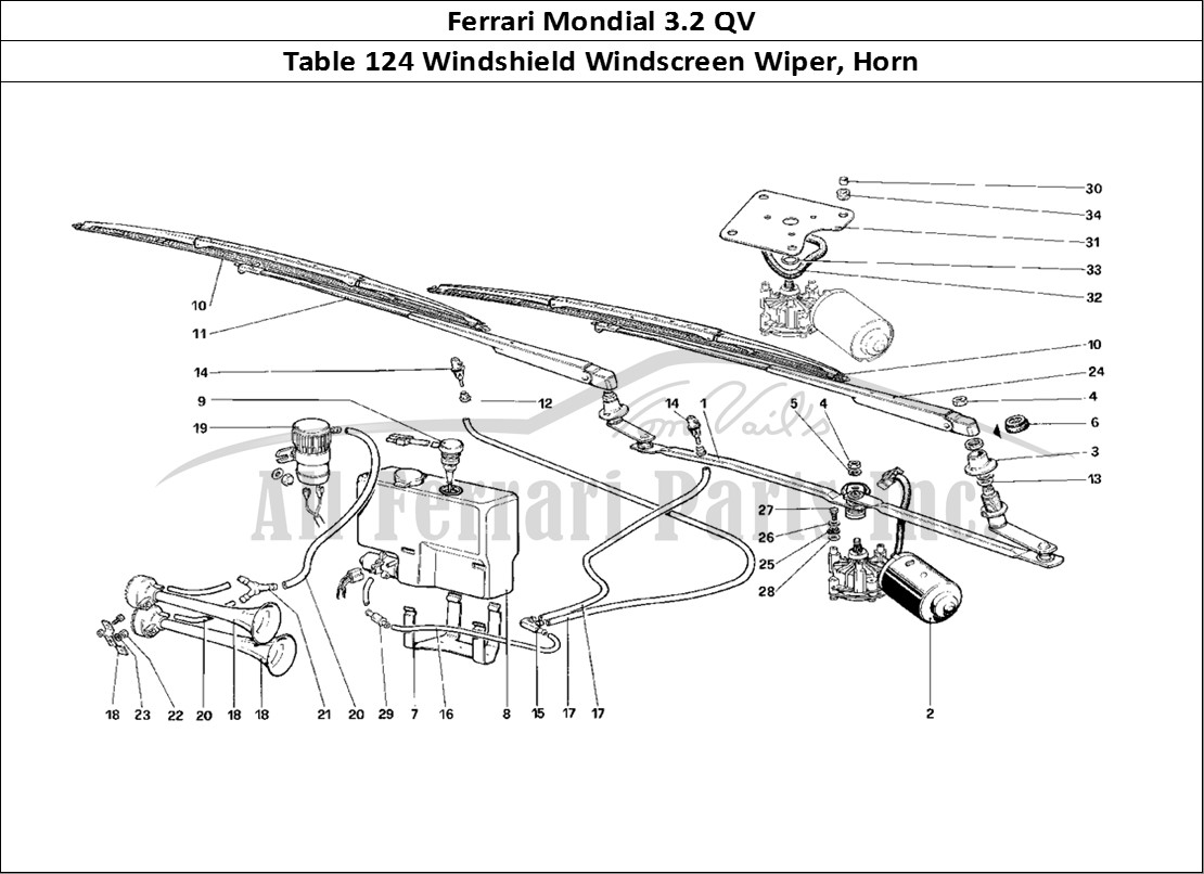 Ferrari Parts Ferrari Mondial 3.2 QV (1987) Page 124 Windshield Wiper and Horn
