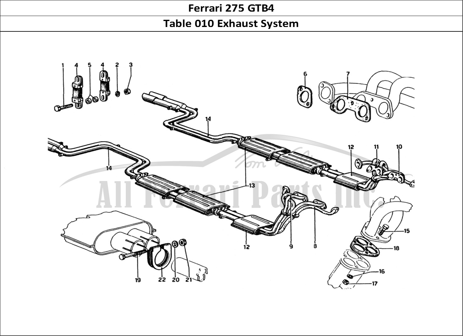Ferrari Parts Ferrari 275 GTB4 Page 010 Exhaust Pipes Assembly