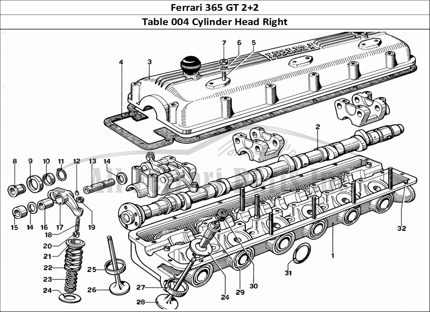 Ferrari Parts Ferrari 365 GT 2+2 (Mechanical) Page 004 Cylinder Head (Right)