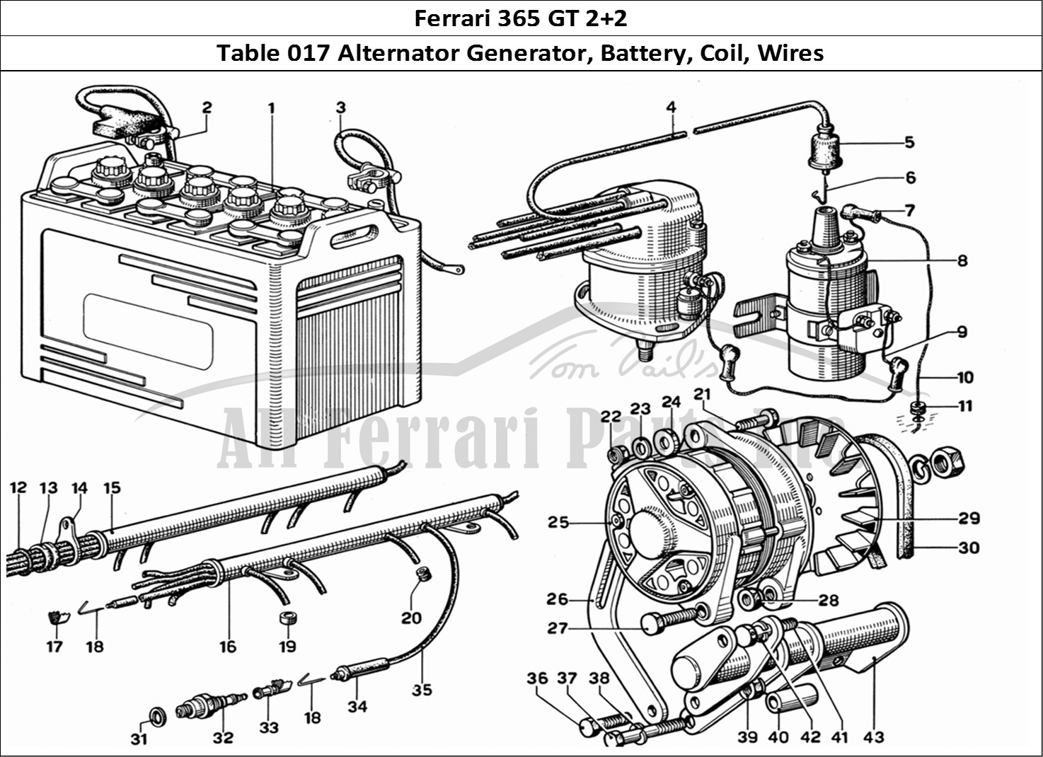 Ferrari Parts Ferrari 365 GT 2+2 (Mechanical) Page 017 Generator and Battery Tab