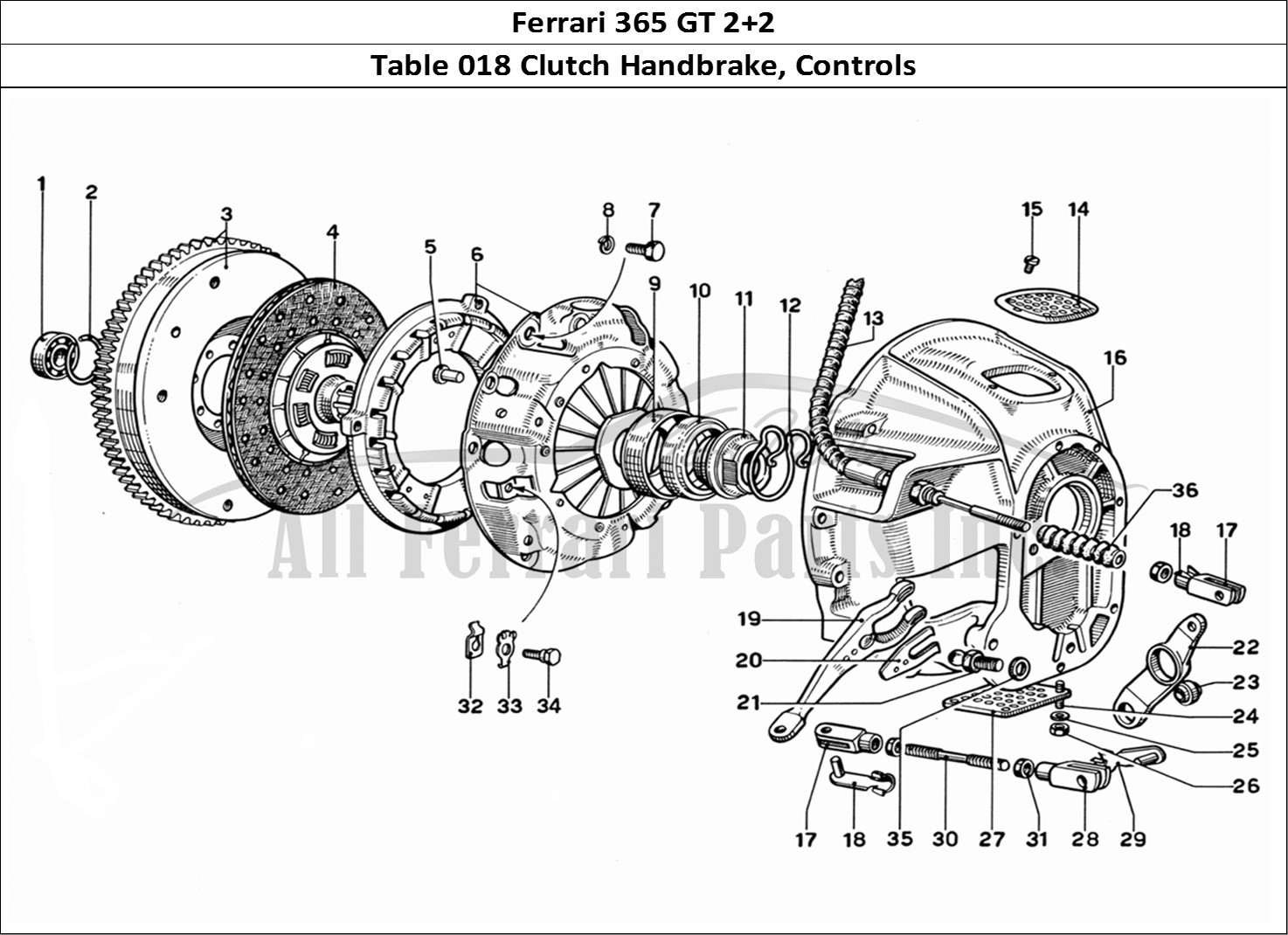 Ferrari Parts Ferrari 365 GT 2+2 (Mechanical) Page 018 Clutch and Controls