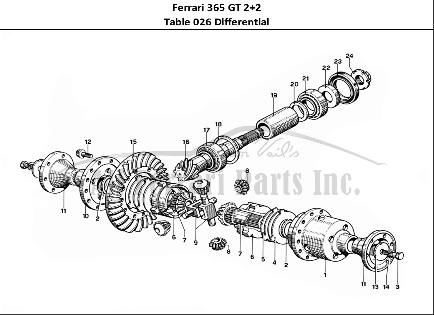 Ferrari Parts Ferrari 365 GT 2+2 (Mechanical) Page 026 Differential - Pinion and