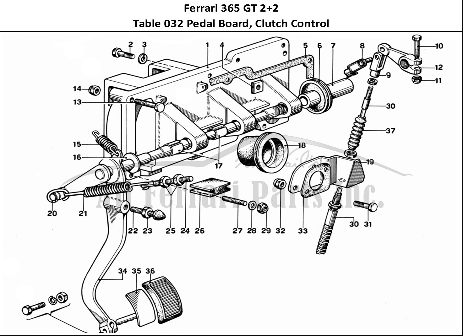Ferrari Parts Ferrari 365 GT 2+2 (Mechanical) Page 032 Pedal Board - Clutch Cont