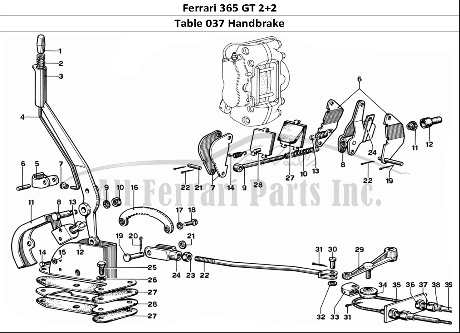 Ferrari Parts Ferrari 365 GT 2+2 (Mechanical) Page 037 Hand-Brake Control