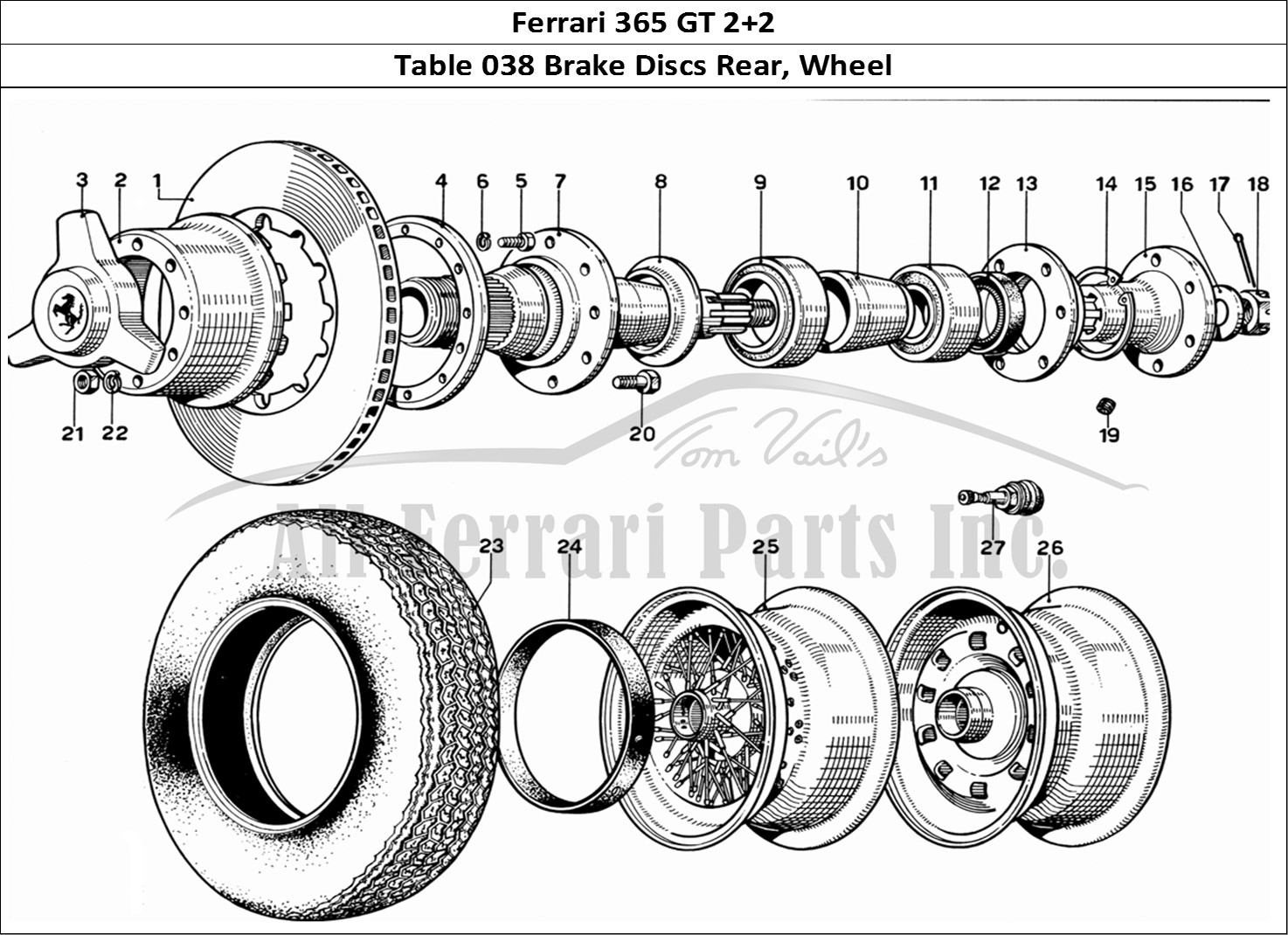 Ferrari Parts Ferrari 365 GT 2+2 (Mechanical) Page 038 Rear Brake Disc and Wheel