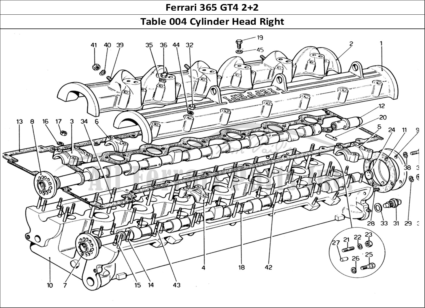 Ferrari Parts Ferrari 365 GT4 2+2 (1973) Page 004 Cylinder Head (Right)