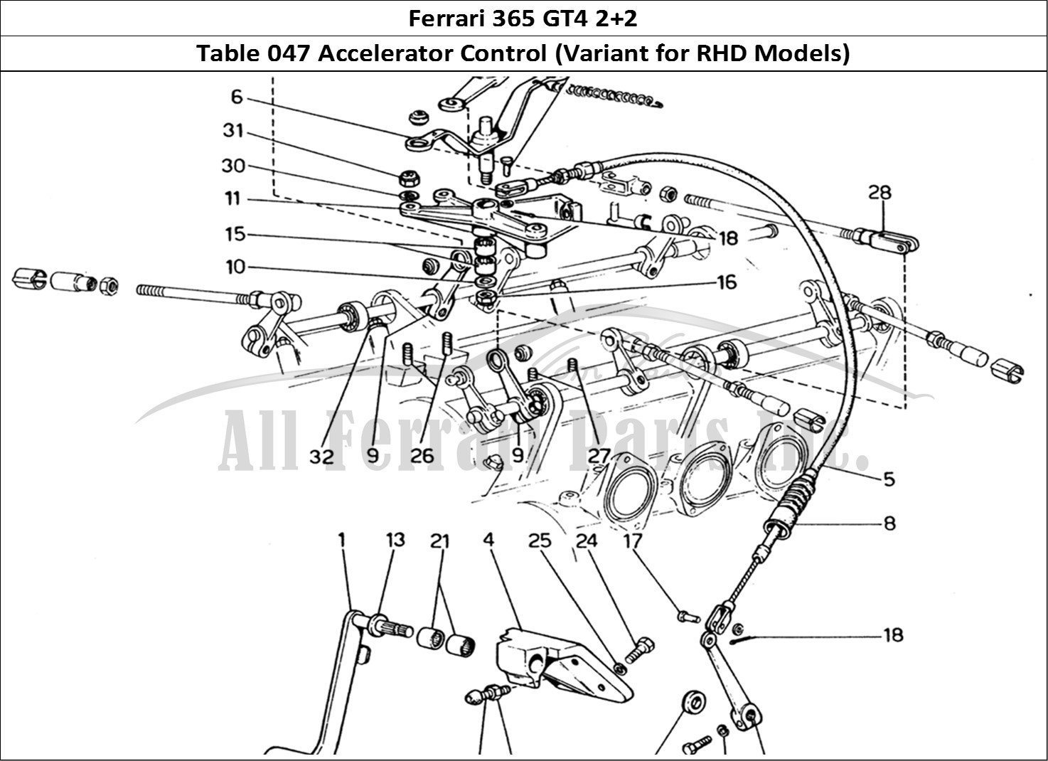 Ferrari Parts Ferrari 365 GT4 2+2 (1973) Page 047 Throttle Control (Variant