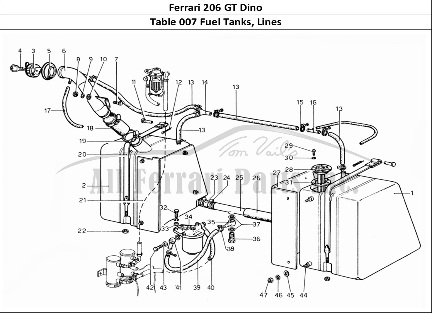 Ferrari Parts Ferrari 206 GT Dino (1969) Page 007 Fuel Tanks -and Pipes