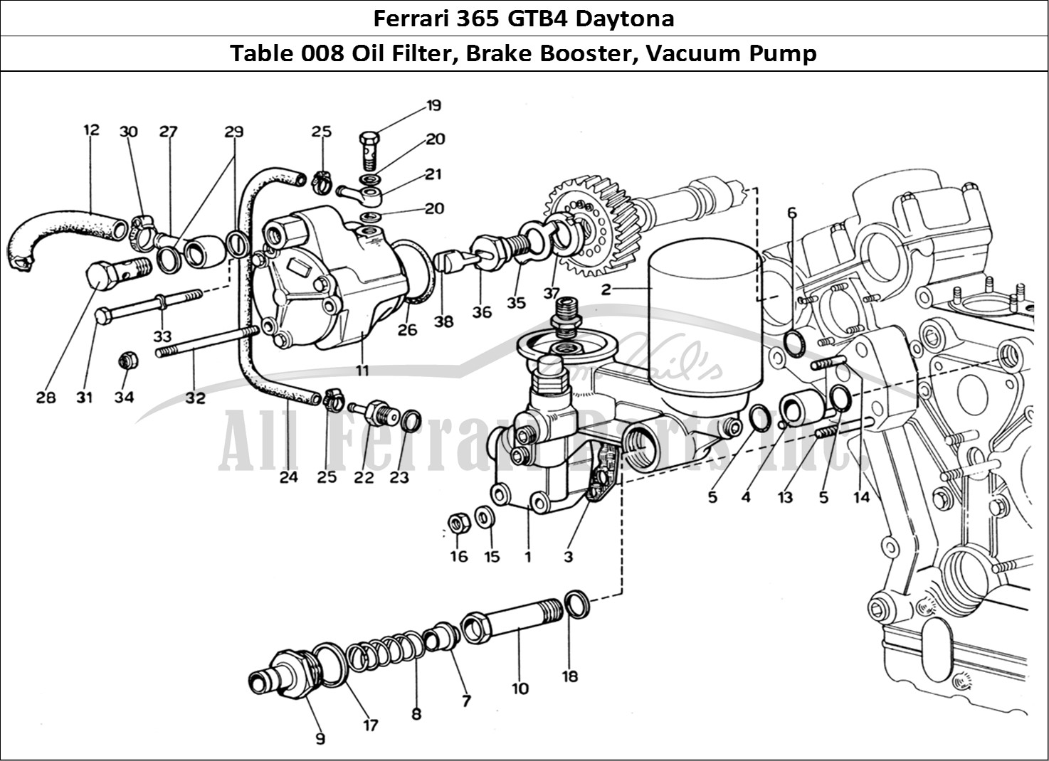 Ferrari Parts Ferrari 365 GTB4 Daytona (1969) Page 008 Engine Oil Filters & Brak