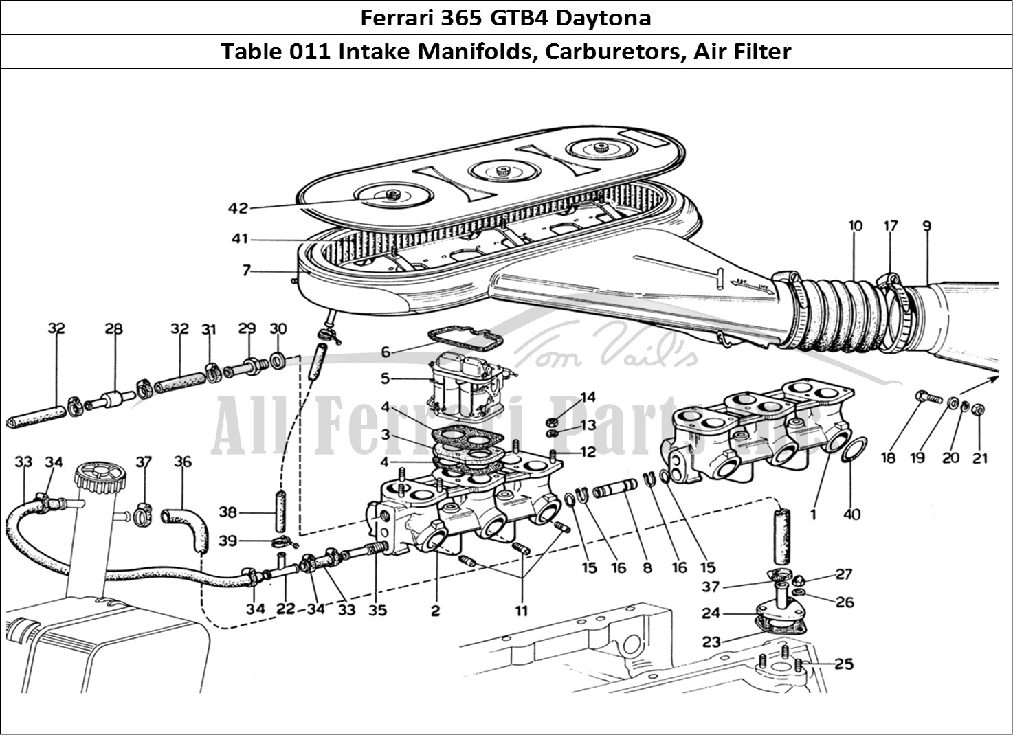 Ferrari Parts Ferrari 365 GTB4 Daytona (1969) Page 011 Intake Manifolds - Air In