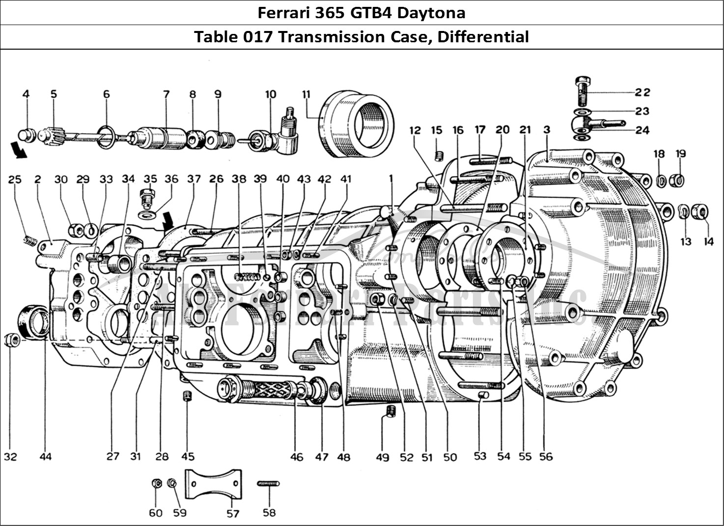 Ferrari Parts Ferrari 365 GTB4 Daytona (1969) Page 017 Transmission Case - Diffe