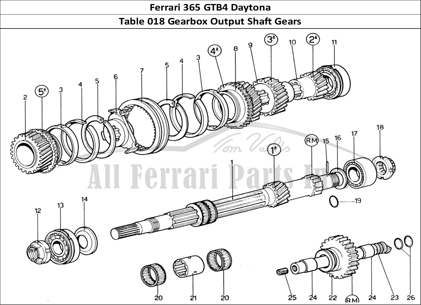 Ferrari Parts Ferrari 365 GTB4 Daytona (1969) Page 018 Output Shaft Gears