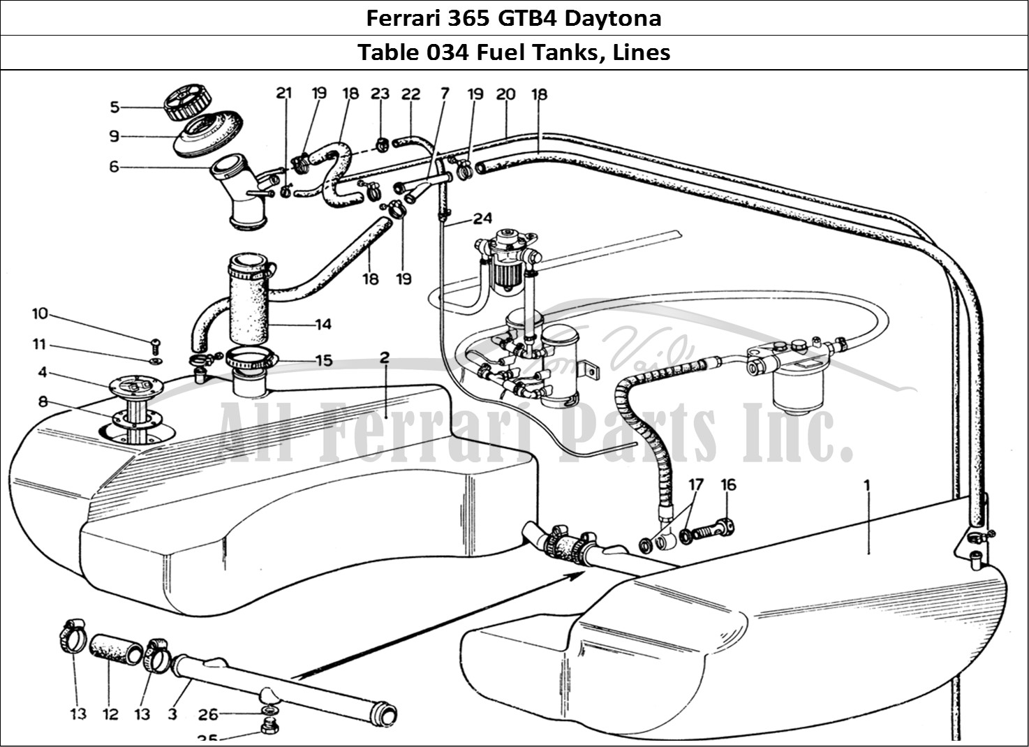 Ferrari Parts Ferrari 365 GTB4 Daytona (1969) Page 034 Fuel Tanks & Piping