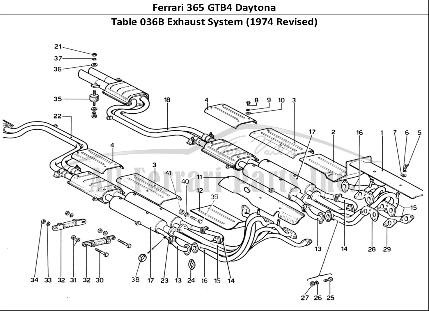 Ferrari Parts Ferrari 365 GTB4 Daytona (1969) Page 036 Exhaust System (1974 Revi