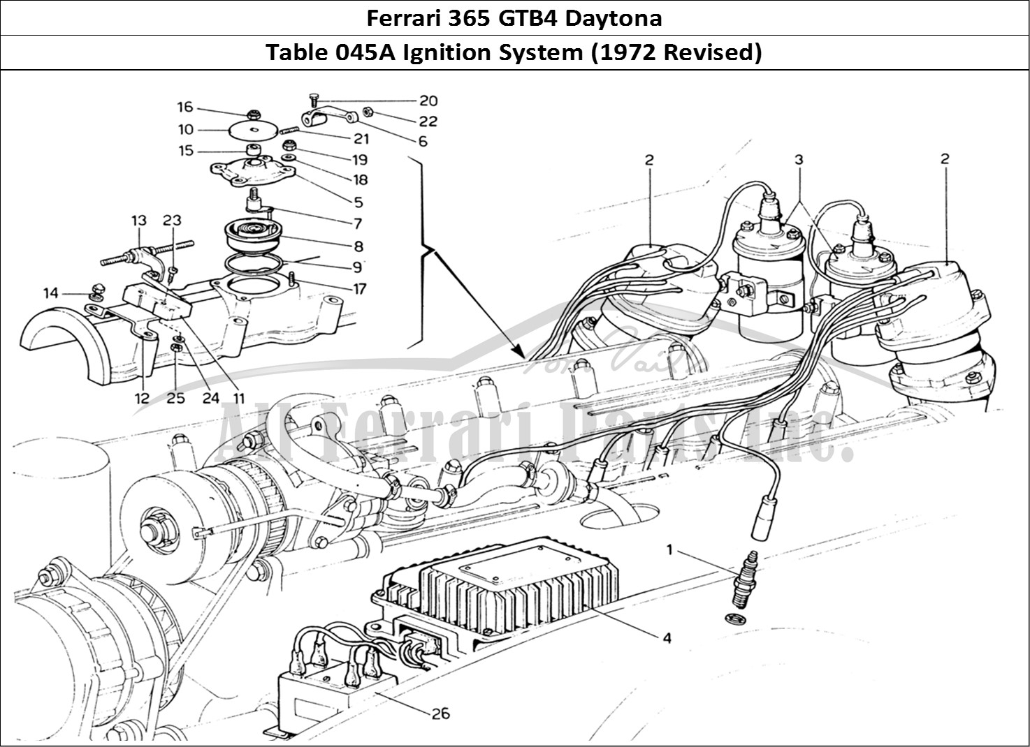 Ferrari Parts Ferrari 365 GTB4 Daytona (1969) Page 045 Ignition System (1972 Rev